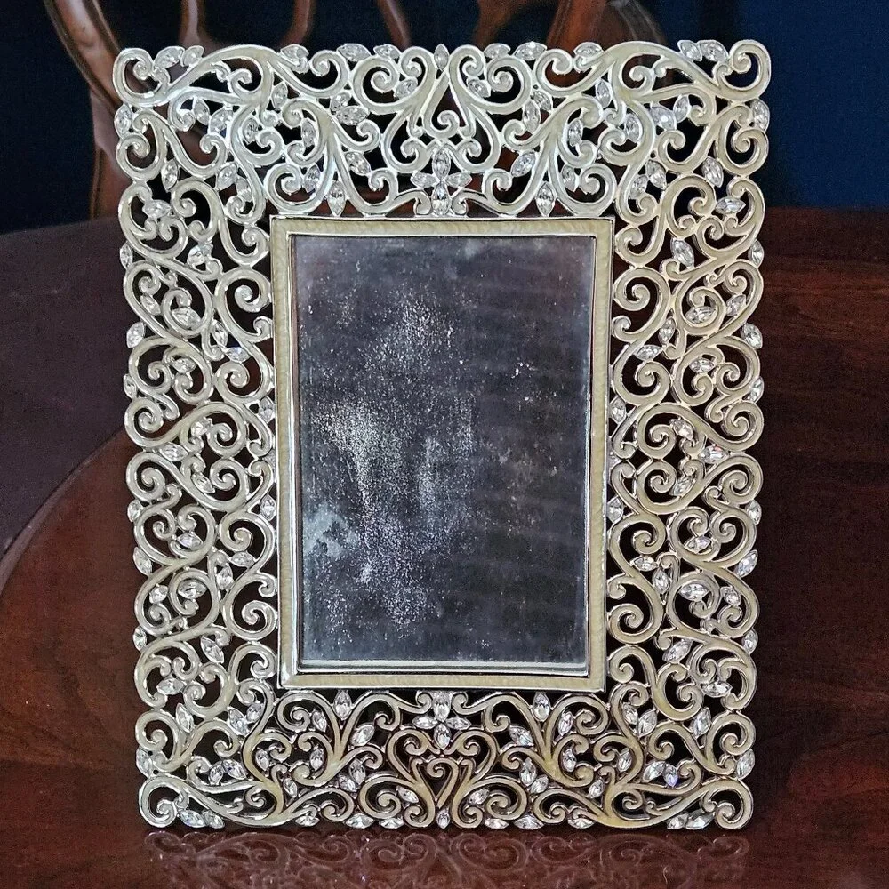 RARE VINTAGE JAY STRONGWATER SCROLL WEDDING DUCHESS MARQUIS CRYSTAL ENAMEL FRAME